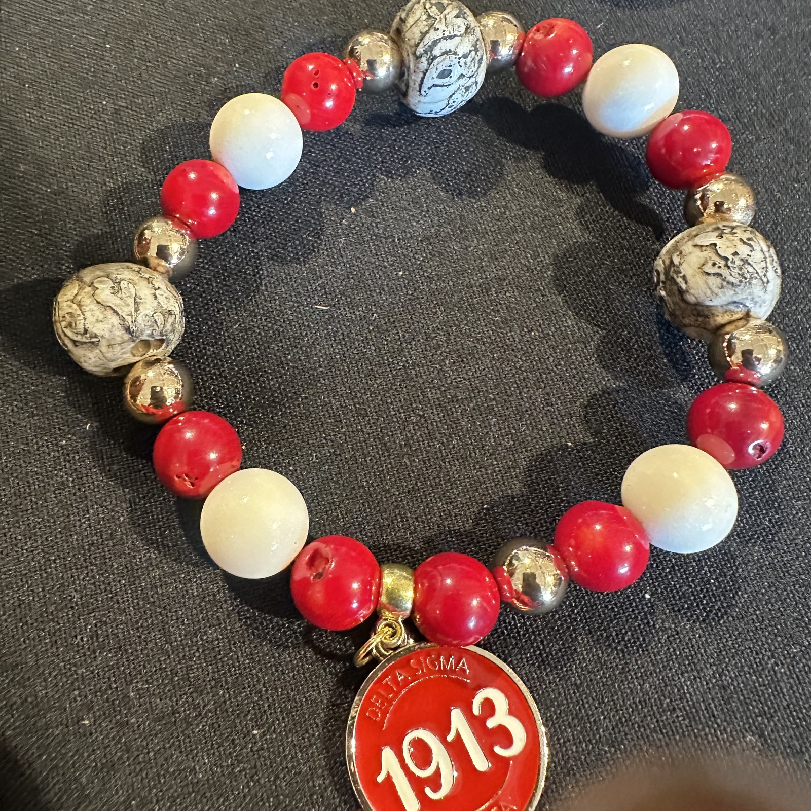 Handmade Delta Sigma Theta stone bracelet, one of one