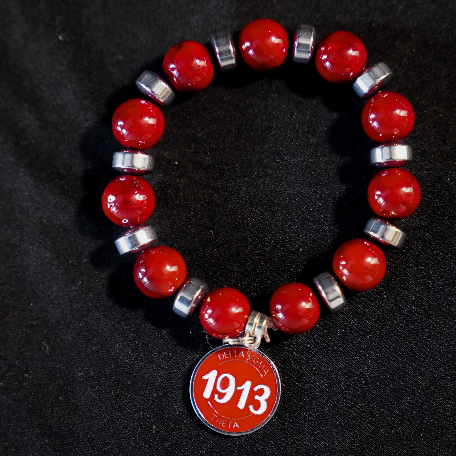 Handmade Delta Sigma Theta stone bracelet, one of one